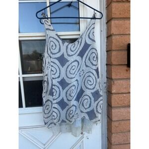 Made in Italy Silk Blend Spiral Print Lace Trim High-Low Tank Top L Art to wear